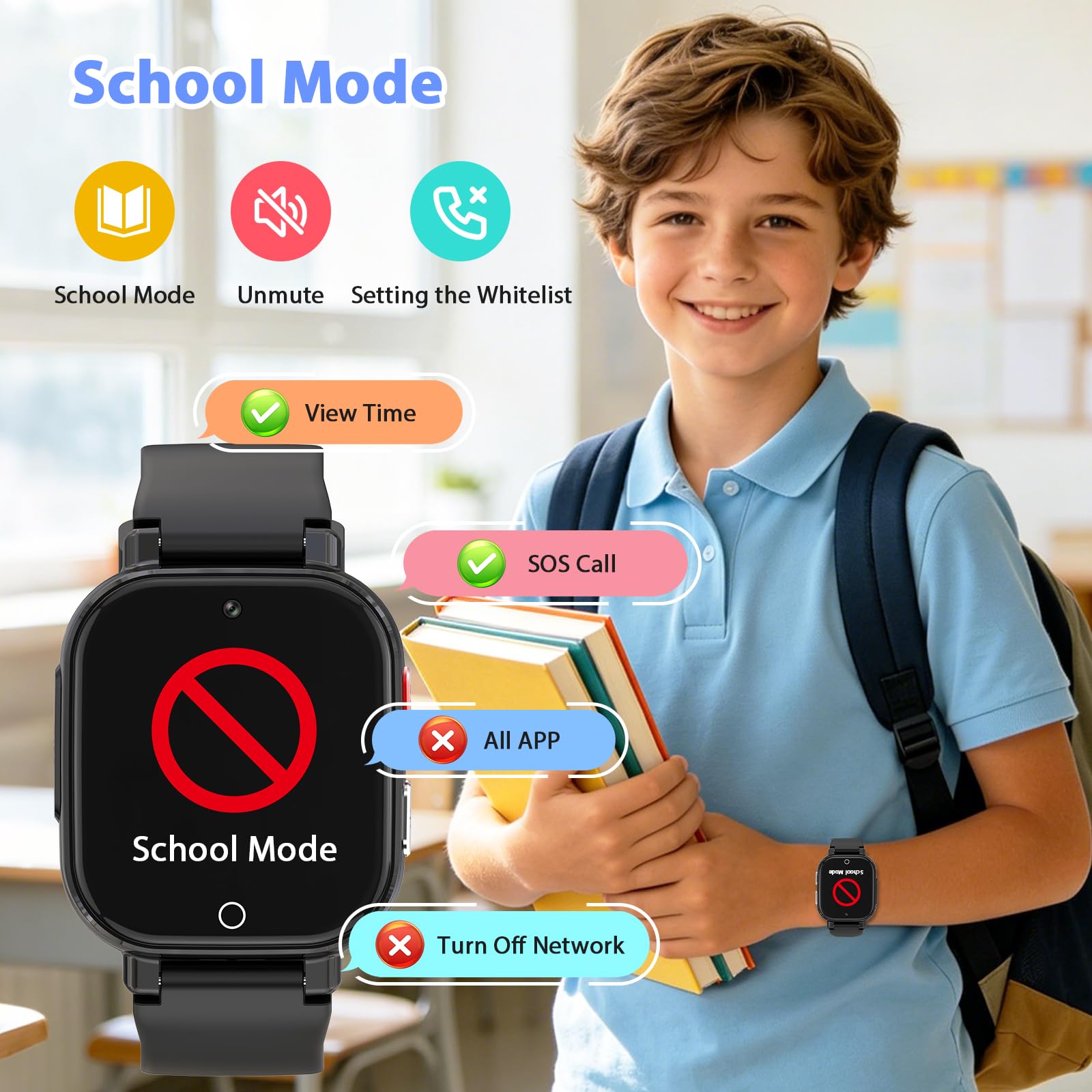 4G Smartwatch Kinder mit Videoanruf GPS SOS IP68 Wasserdicht Schulmodus Schrittzähler Kinderuhr Geschenk Jungen Mädchen 4-12 Jahren Schwarz