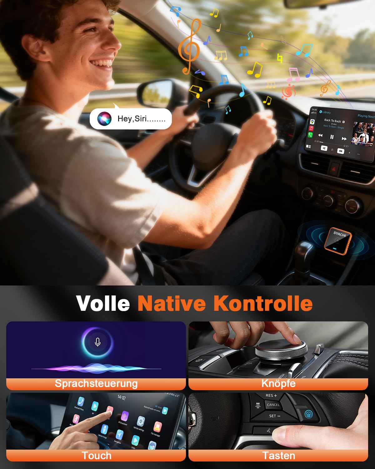 SYACHI 2 en 1 Adaptador CarPlay Inalámbrico con USB A/Tipo-C, Convierte Cableado a Inalámbrico, para iPhone iOS 10+ & Android Auto, Compacto y Estable Bluetooth Car Play Wireless Adapter — view 7