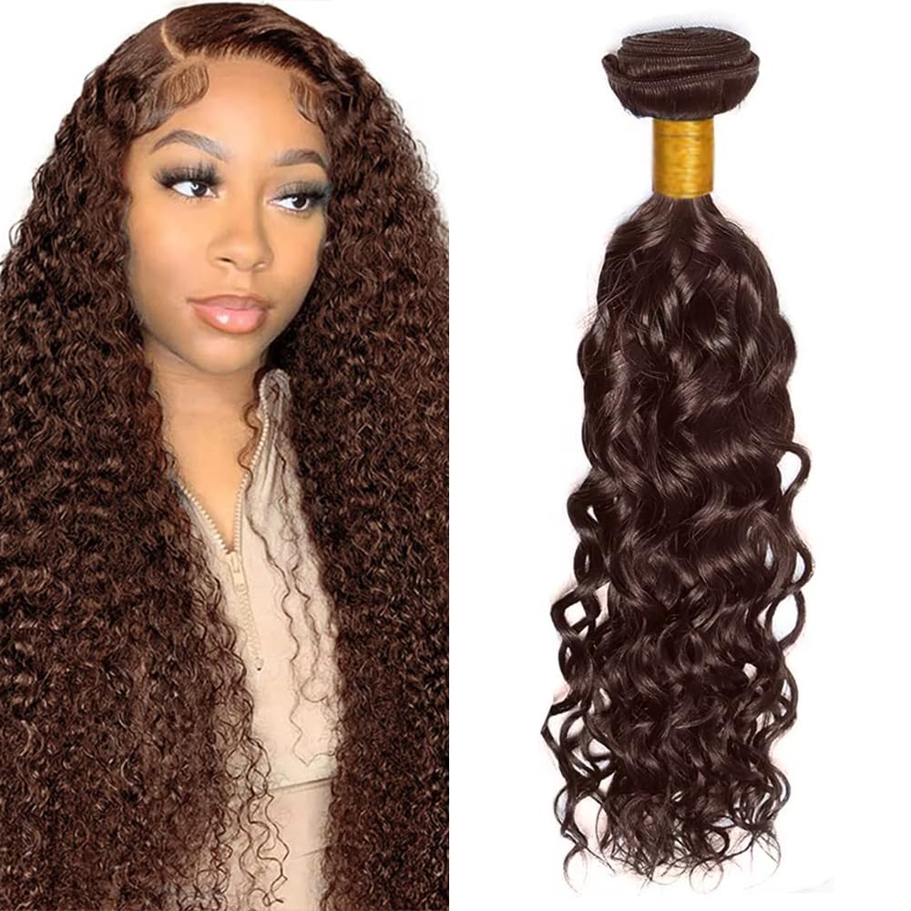 Photo 1 of #4 Brown Bundles Human Hair Water Wave Bundles 20 Inch Chocolate Unprocessed Brazilian Virgin Hair One Bundle 50 Gram Per Bundle Deals Quick Weave Hair Extensions
