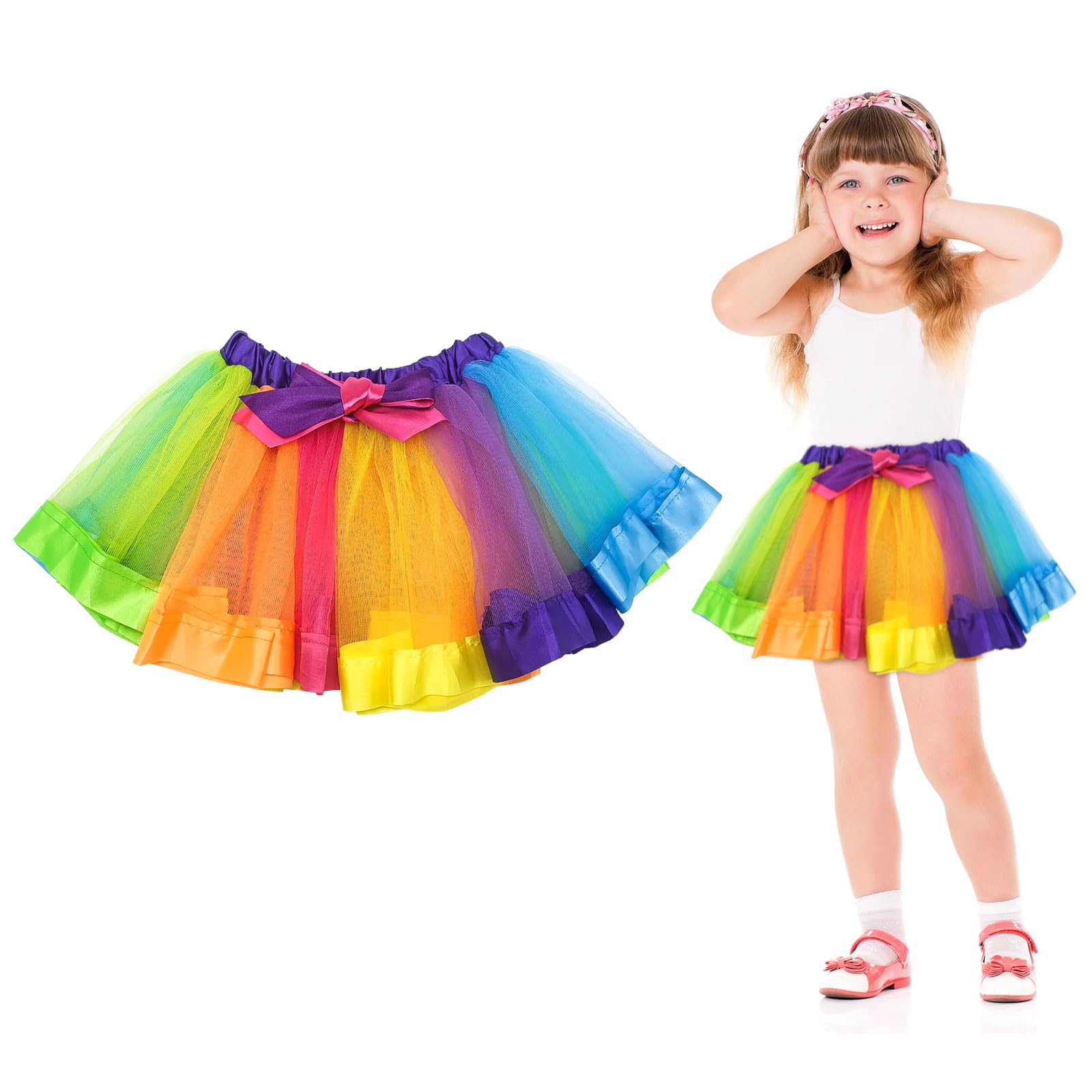 Neon Tutu Rock Damen - 80er Jahre Party Outfit Mit Regenbogen Tüll Für Karneval Halloween
