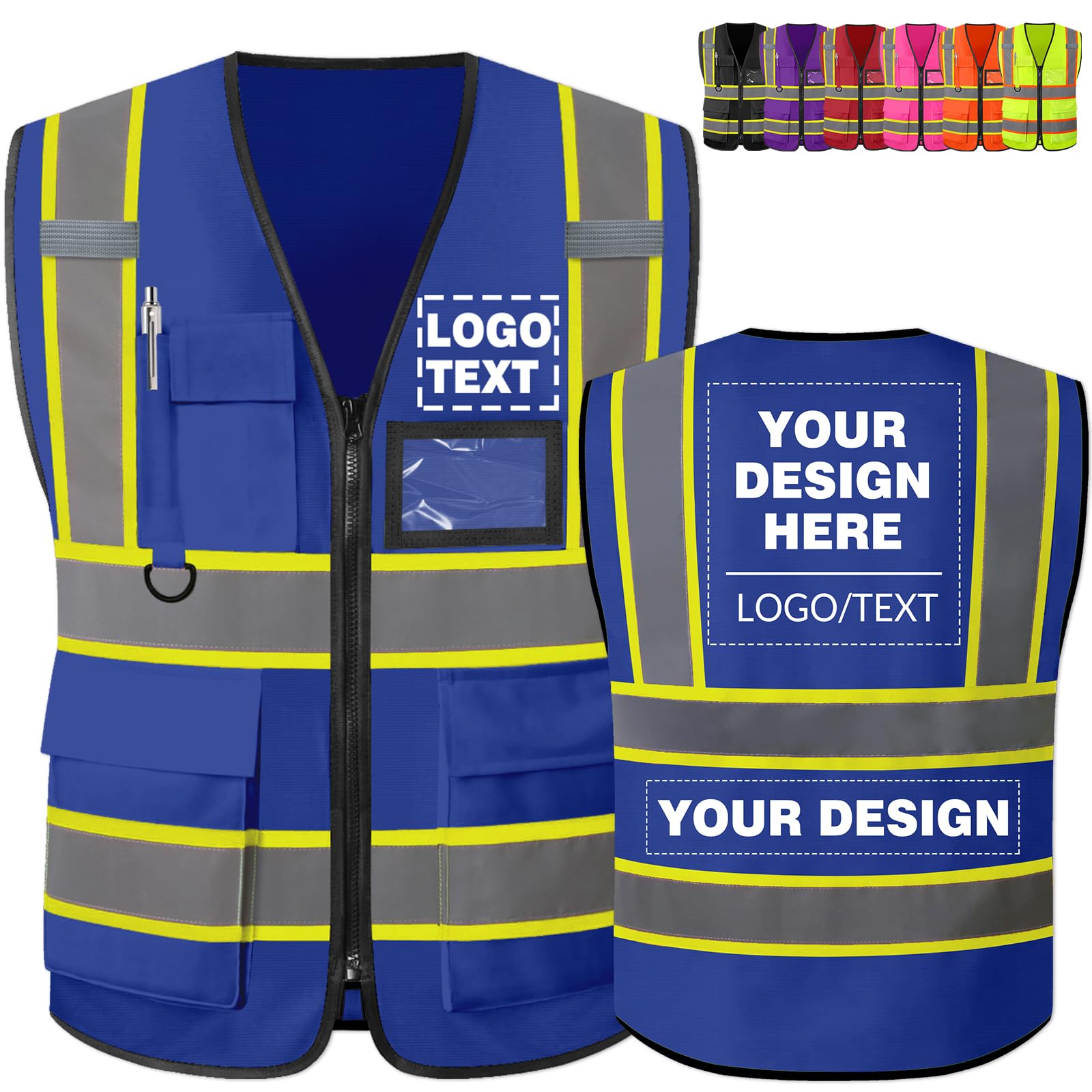 Gilet di sicurezza personalizzato con logo Gilet ad alta visibilità bicolore con strisce riflettenti tasche e cerniera
