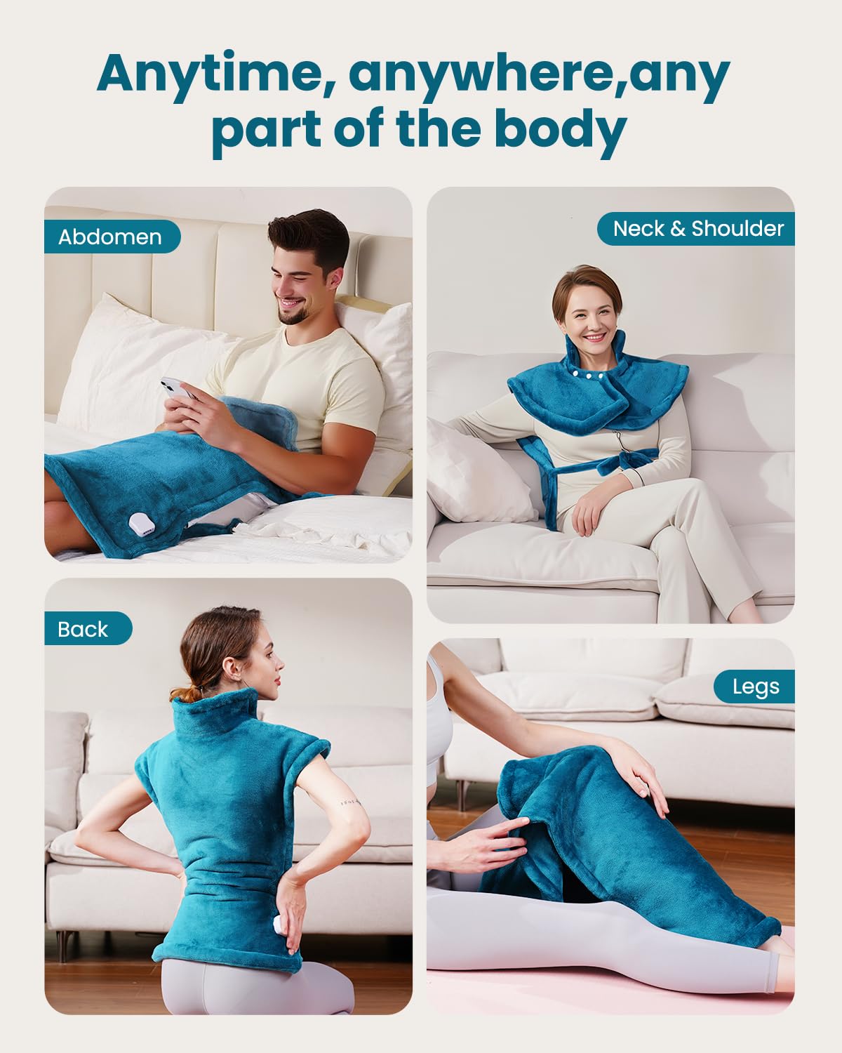 KNQZE Flanelle Coussin Chauffant Cervicales, Grande Ceinture Lombaire Chauffante, pour Soulager la Douleur Cou, Épaules et Dos, 10 Niveaux de Chaleur, Minuterie à 4 positions, Lavable en Machine