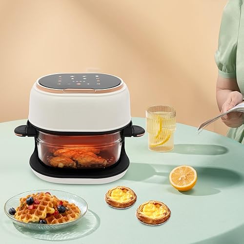 Miniatura 2 de Freidora de aire de 4.2 cuartos con cesta de vidrio y pantalla táctil, freidora eléctrica de aire caliente de 900 W, multifuncional, ventana