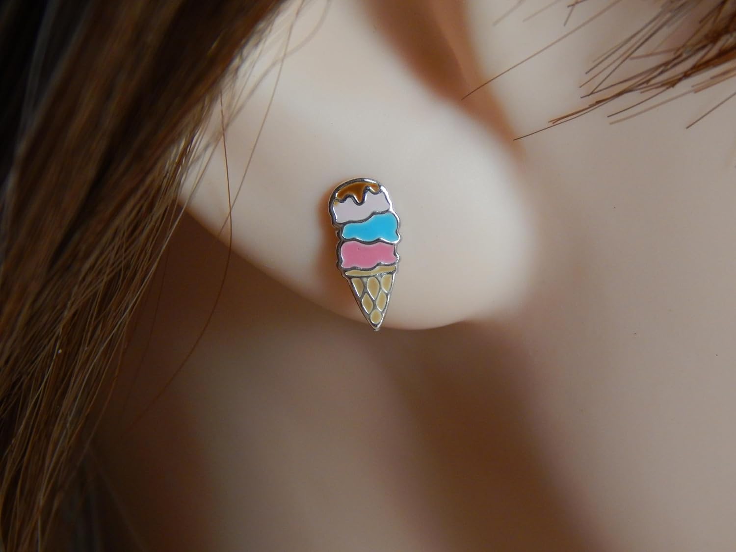 925 Sterling Silver Ice Cream Stud Earrings (Nickel Free/Hypoallergenic) 10348