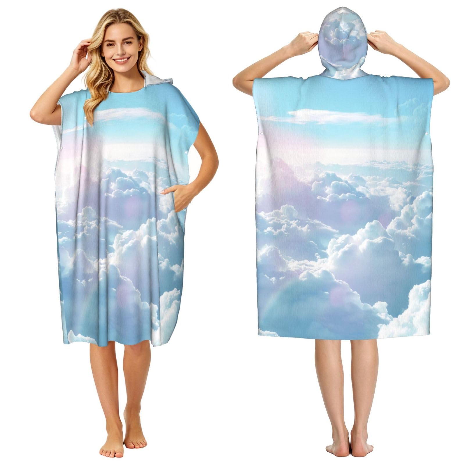 KLGRTJHK White Cloud Adult Hooded Beach Poncho Towel 43"X35"