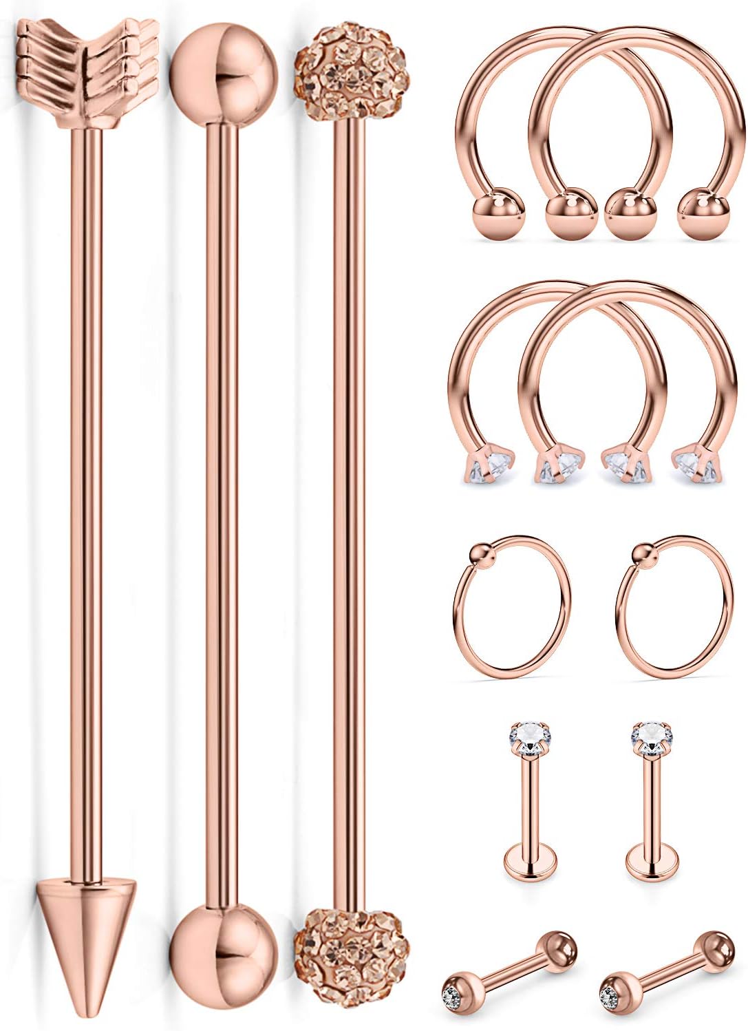 Prjndjw Industrial Earrings For Women Surgical Stainless Steel 14g Industrial Piercing Jewelry Chain Dangle Industrial Barbell Piercing Kit Cartilage Piercing Jewelry,Silver,Black,Rainbow,Rose Gold