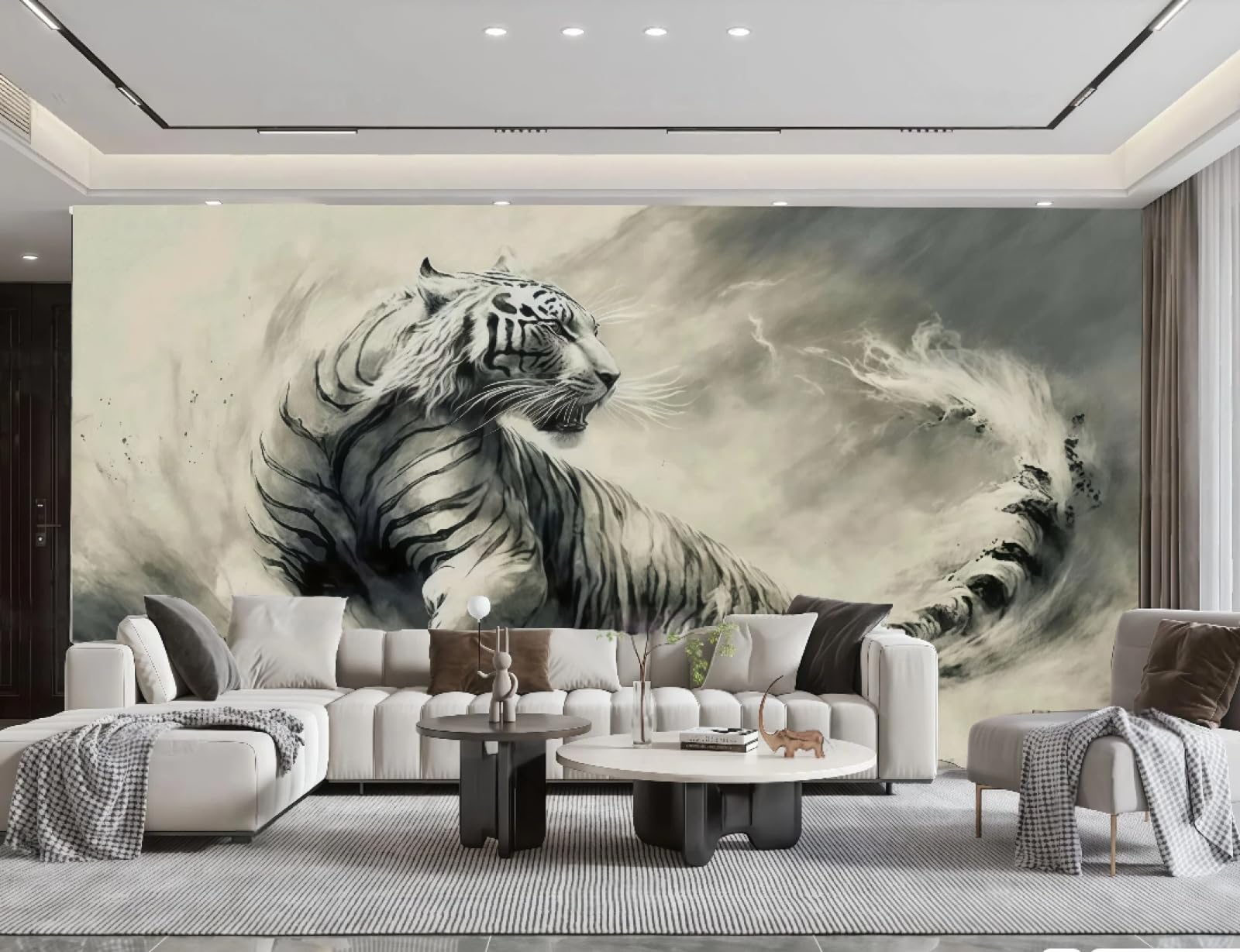 Papier peint art moderne tigre blanc style peinture à l'huile pour décoration murale