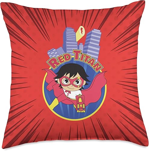 Ryan's World Universe Red Titan - Almohada de 18 x 18 pulgadas, multicolor
