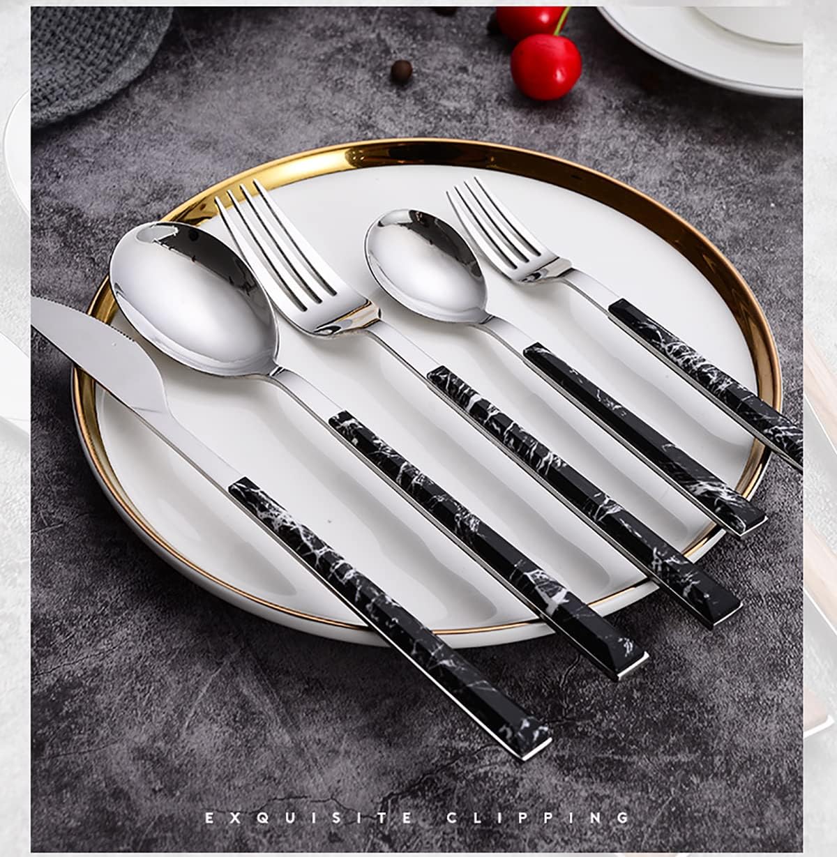 30-Piece Silverware Set Food-Grade Stainless Steel Cutlery Set with 6 Steak Knives, Modern Eating Utensils Tableware Service for 6, Mirror Polished, Dishwasher Safe
