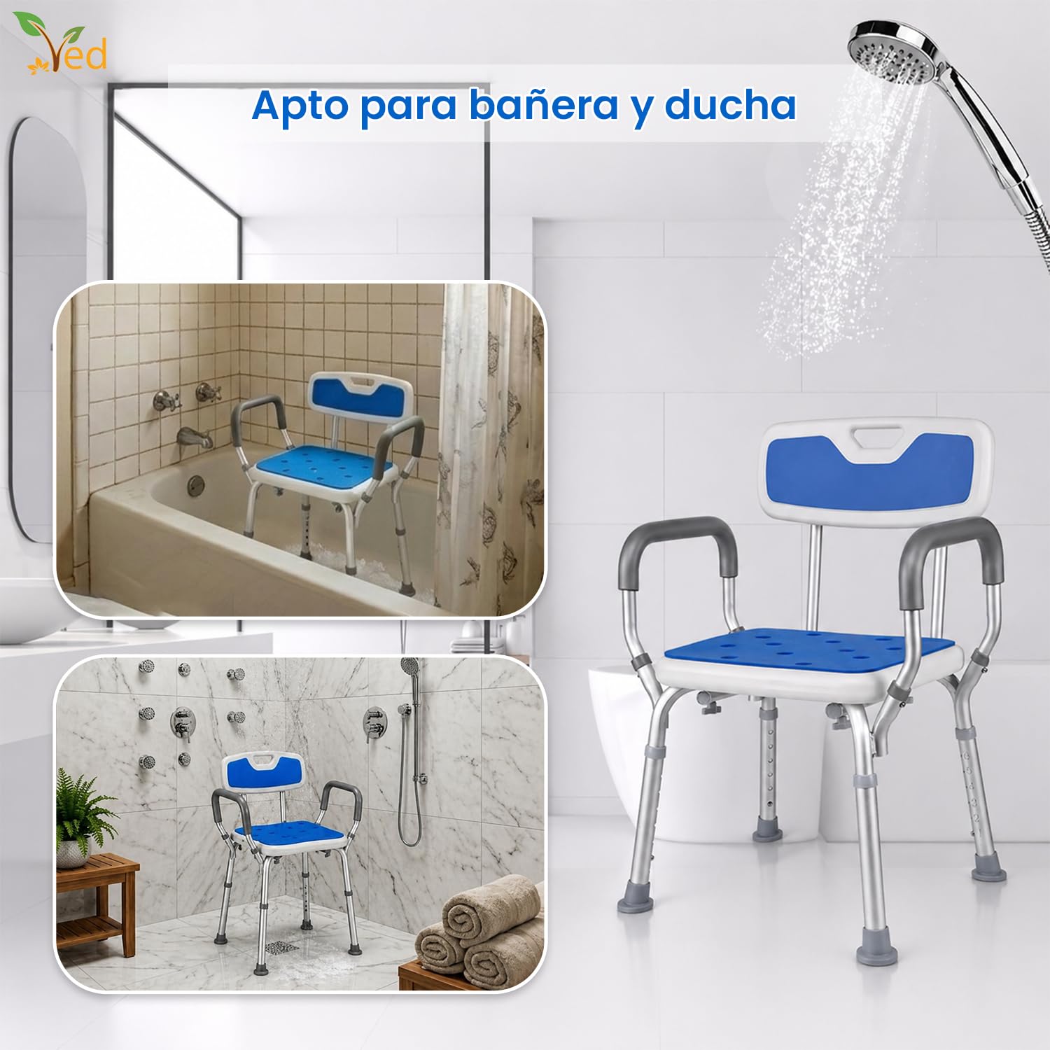 Silla de Baño para Ancianos y Personas con Discapacidad, Taburete de Ducha Antideslizante, Resistente y Cómodo, Ideal para Mayor Seguridad en el Baño