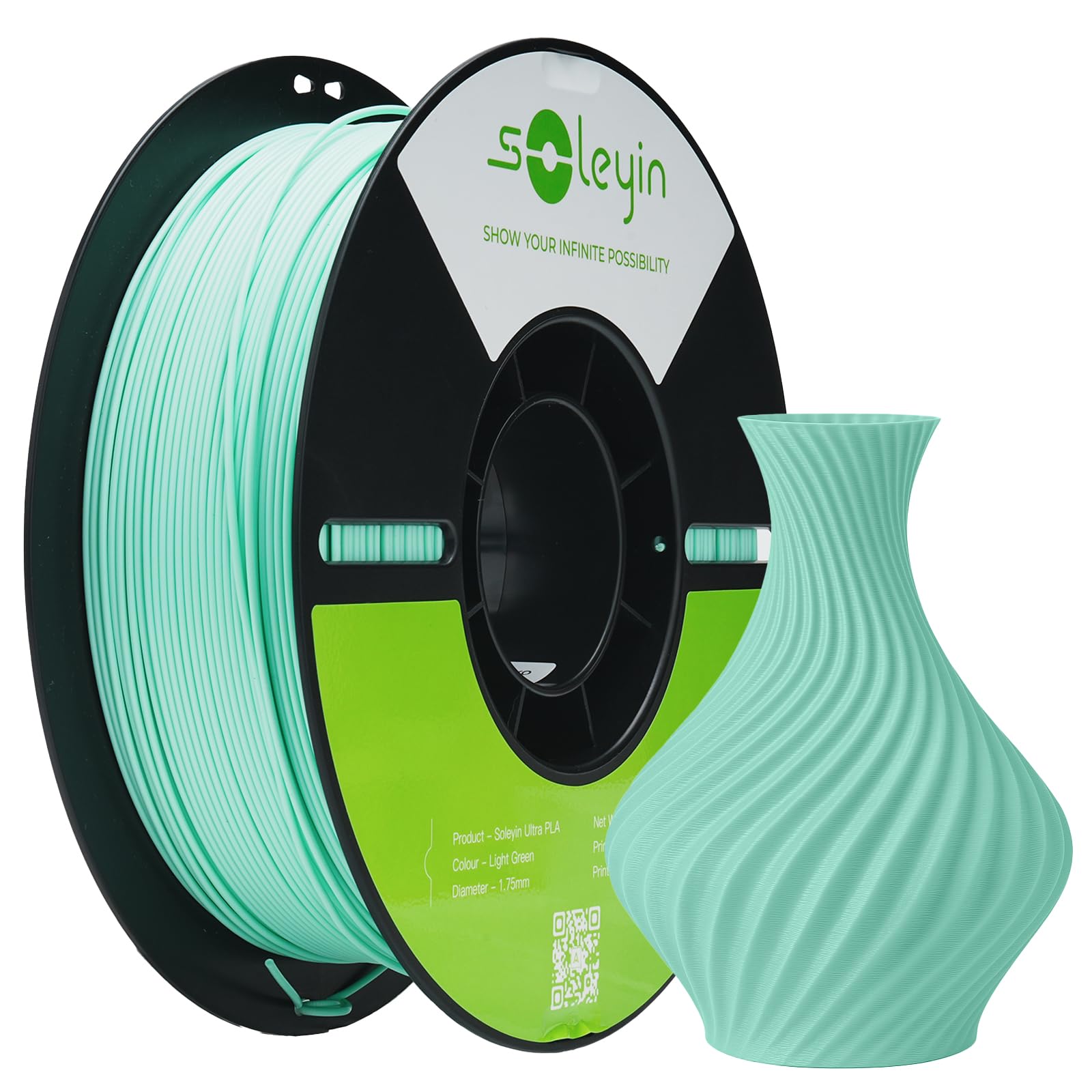 SOLEYIN Filamento PLA 1,75 mm per Stampanti 3D, Filamento Ultra PLA Veloce, 1 kg (2,2 libbre), Precisione Dimensionale +/- 0,02 mm, Alta Velocità 30-300 mm/s(#Verde Chiaro)