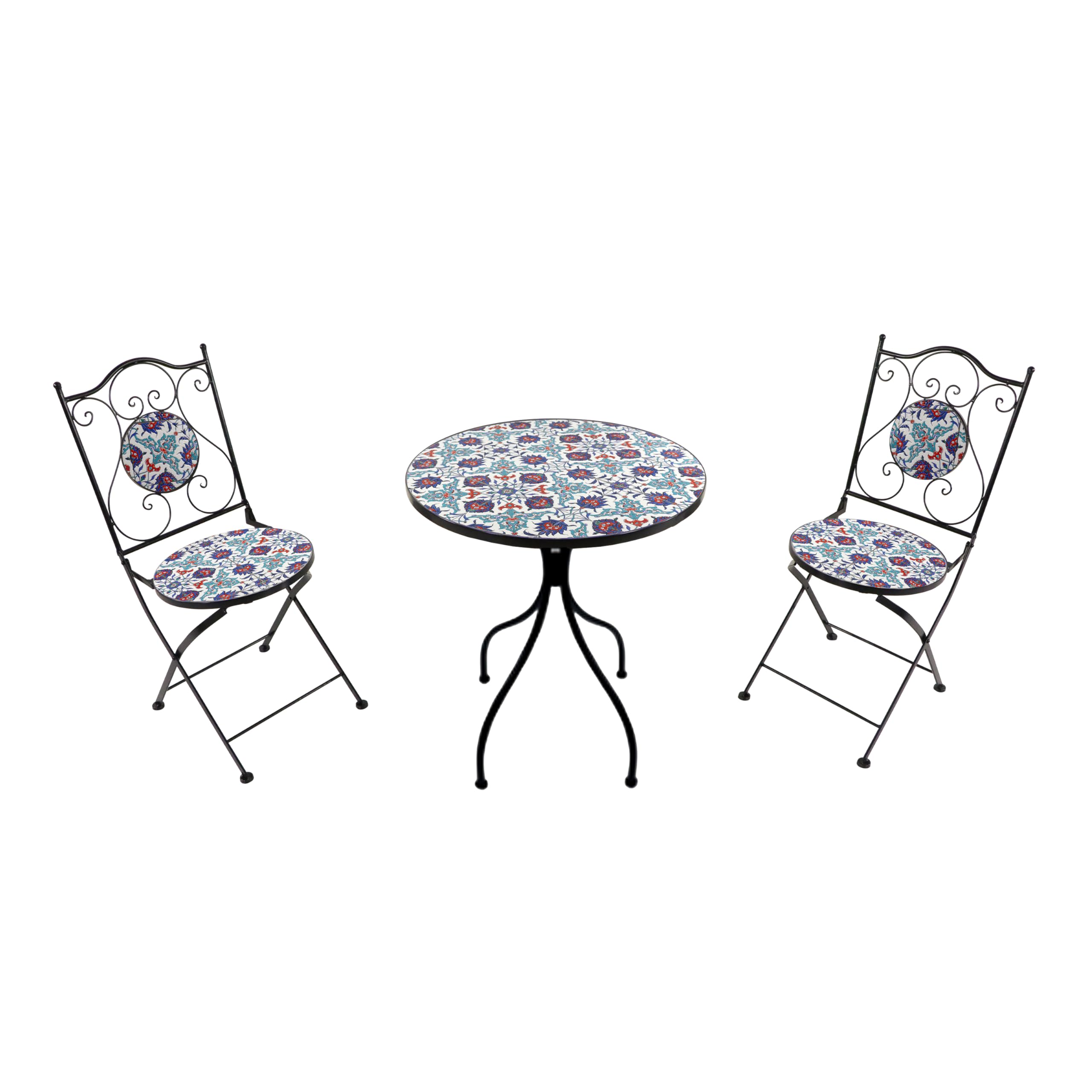AXI Amélie Bistro Set, 2 Chairs 1 Table, Garden Bistro Set Mosaic Bright Blue - Bistro Table and Chair, Outdoor Bistro Setting for Garden/Balcony/Terrace