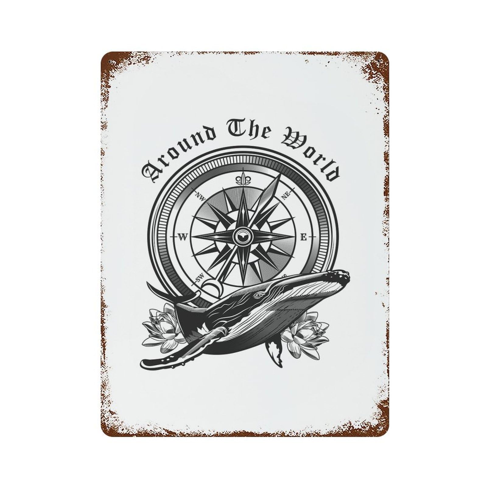 Compass Set Decorative Tin Sign 15.7"x11.8", Ideal for Garage, Bar And Workshop Decor