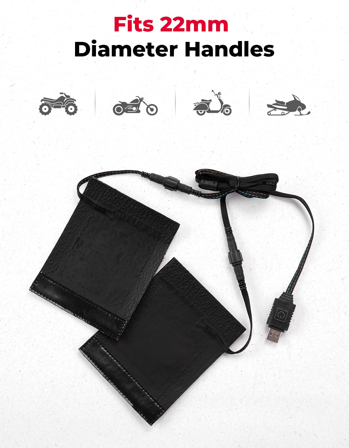 KEMIMOTO Manopole riscaldate per ATV, riscaldatore per manubrio USB regolabile a 6 livelli, impermeabile IP67, per manubri di moto/ATV da 22 mm