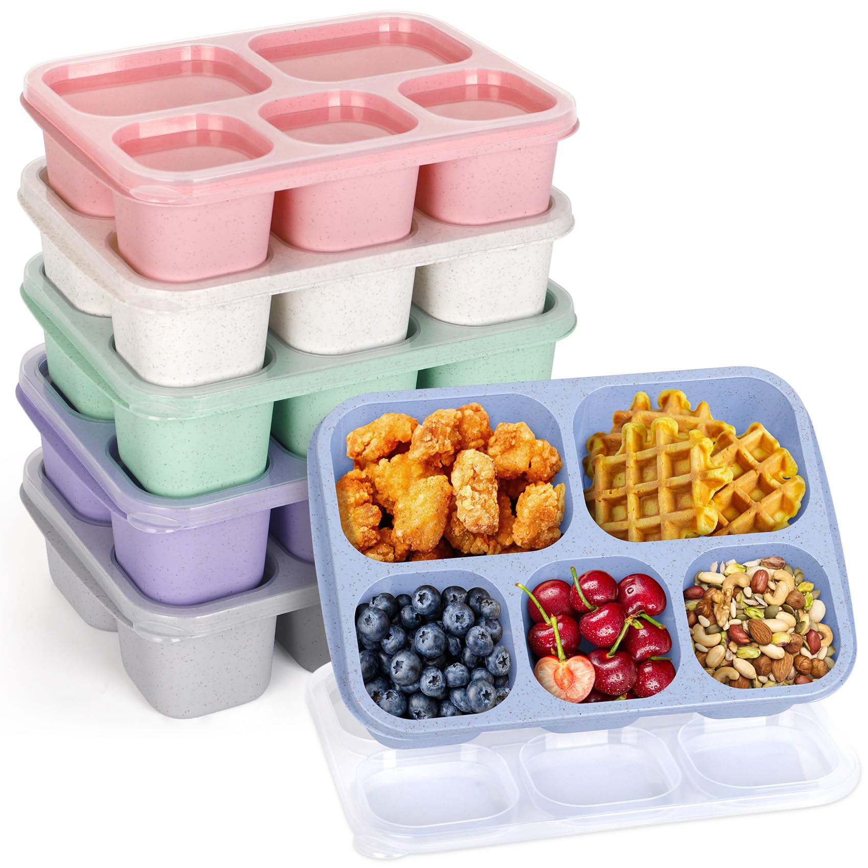 Korlon 6 Pack Bento Box Adult 5 Compartments, Reusable Lunchable Container