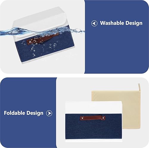 Miniatura 4 de ANMINY 2 contenedores de almacenamiento de tela con tapa, asas de piel sintética, tablero de plástico PP, decorativo, plegable, lavable, caja de