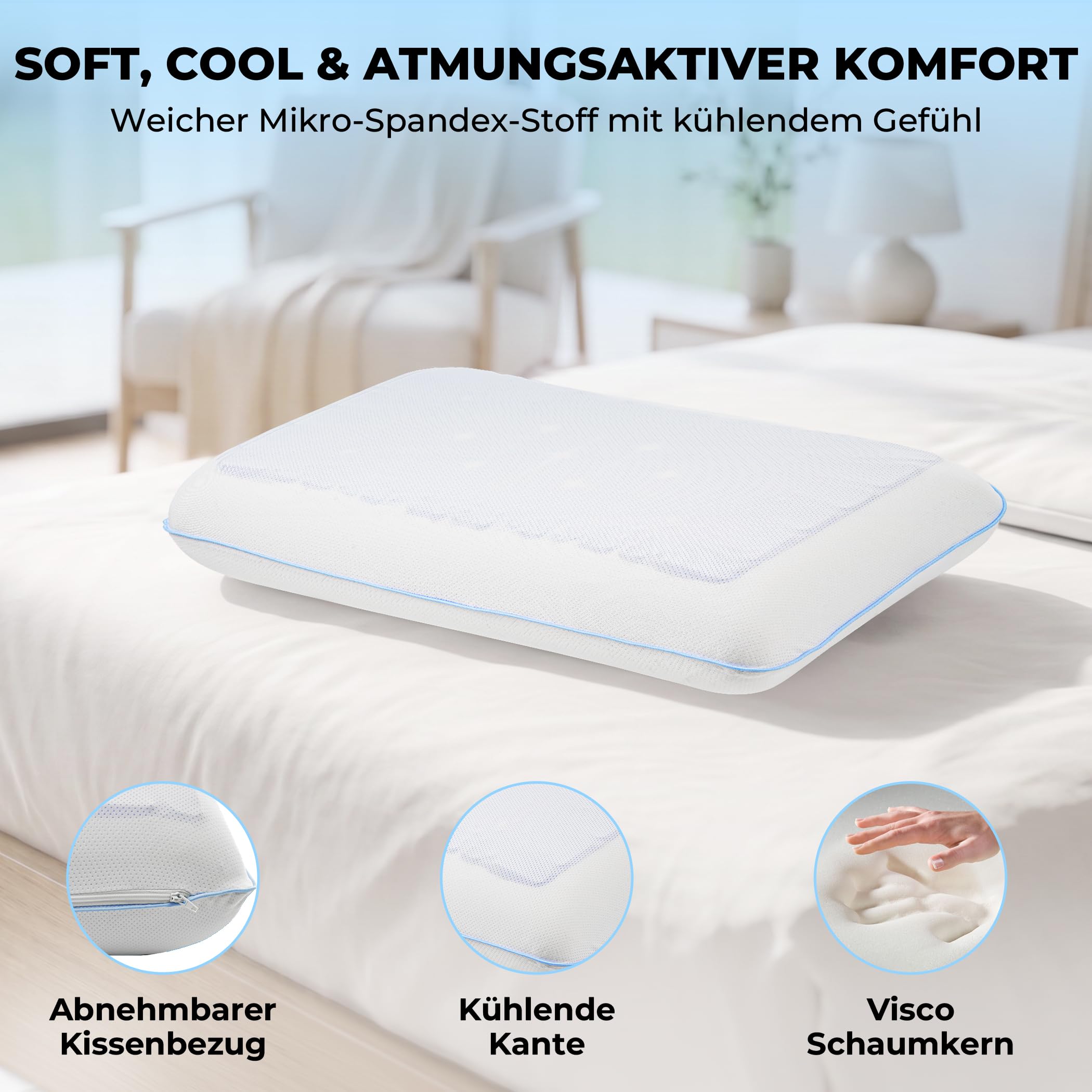 Sleep Comfy Gel-X Almohada 60 x 40 x 16 cm, almohada de espuma viscoelástica con gel refrescante, almohada ergonómica para el cuello, almohada transpirable con funda de jersey lavable, para dormir de