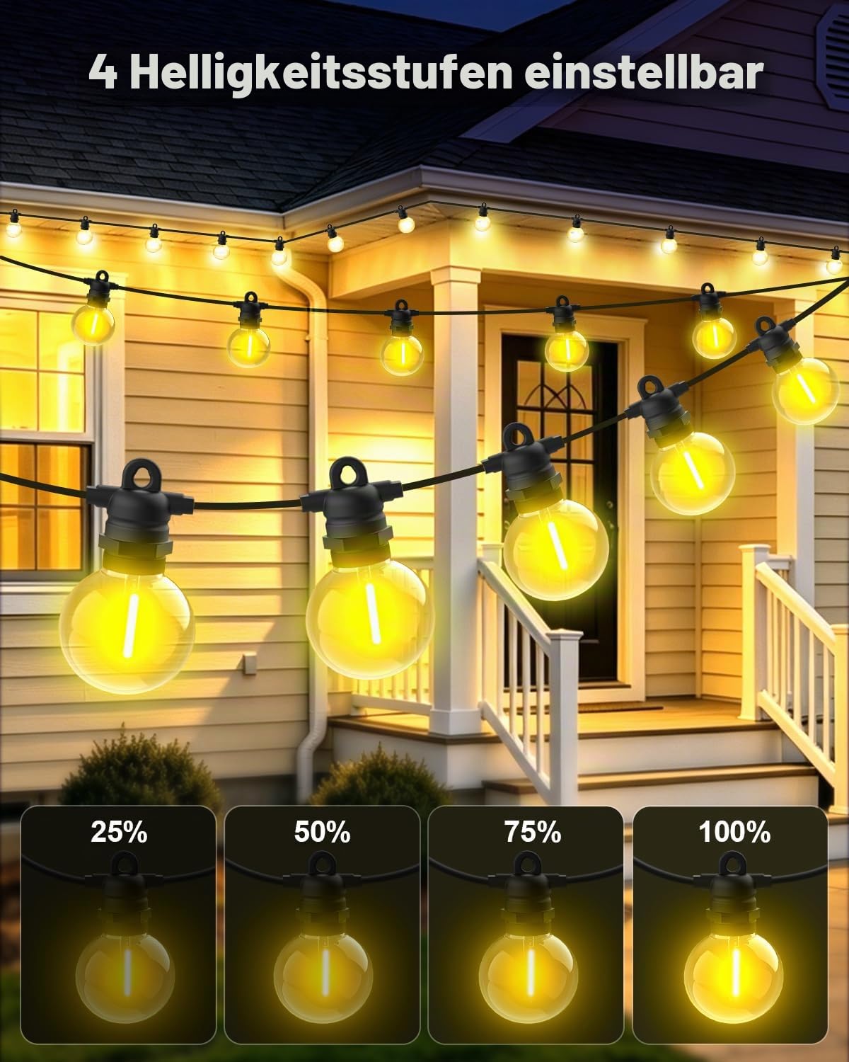 LED Lichterkette Außen Strom, Warmweiß & Farbwechsel, 15M 24 Glühbirnen, 8 Modi Lichterkette Outdoor mit Fernbedienung, IP68 G40 Lichterketten für Innen Garten Balkon Pavillon Terrasse Deko