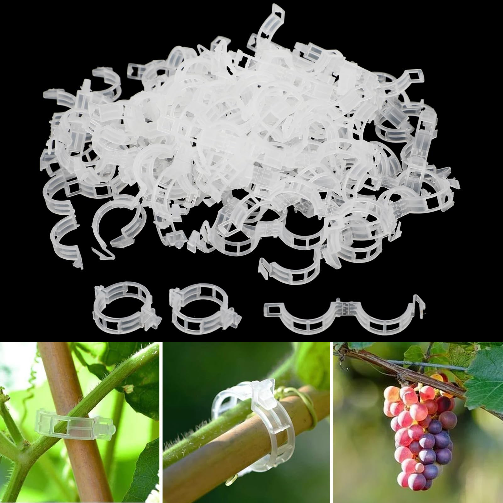100 Pcs Plant Support Clips, Secure Plastic Plant Clips for Support Grape Vine, Tomato Clips for String Trellis to Grow Upright and Healthier, Garden Clips Outdoor Indoor Use(White)