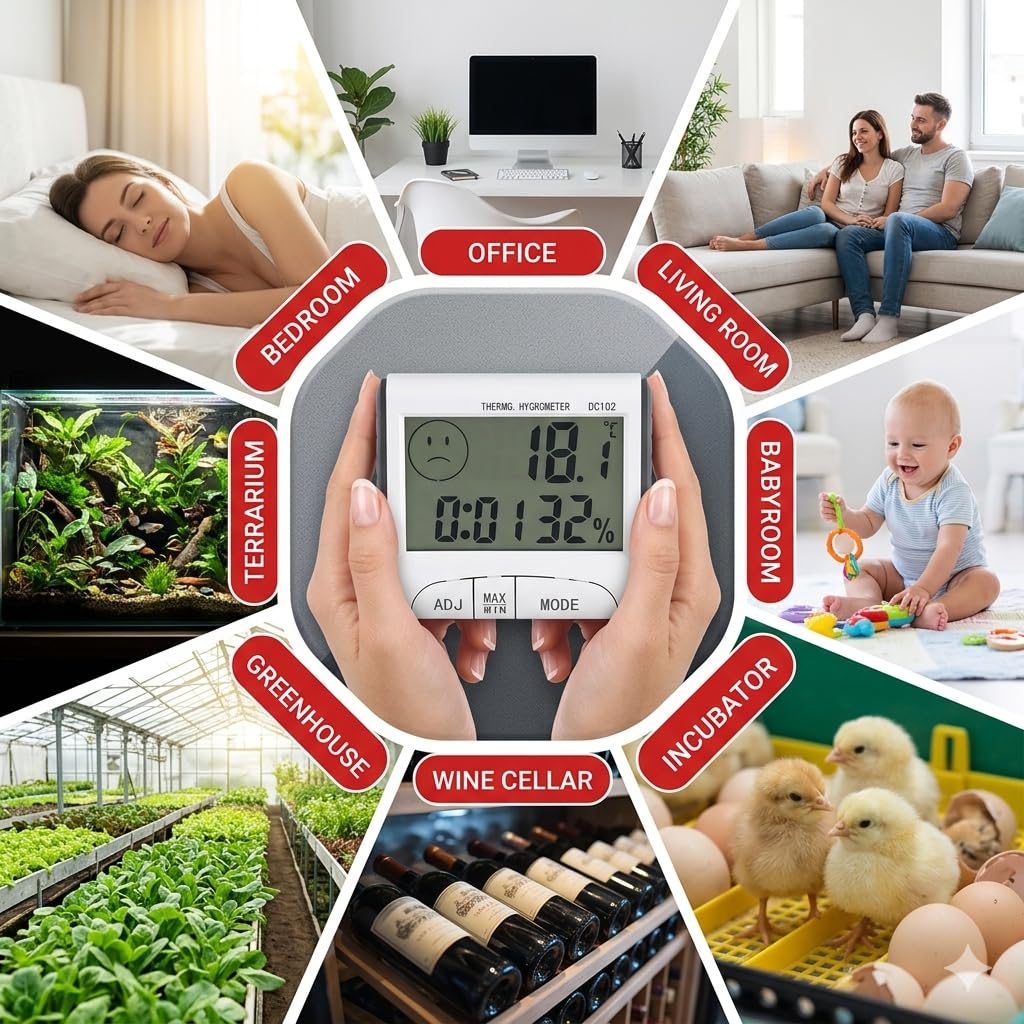 Digital Thermo-Hygrometer Indoor Room Thermometer with Recording and Climate Indicator Climate Control Monitor Temperature Humidity Meter with Face Icon Comfort Indicator for Room Office Plants - Image 5