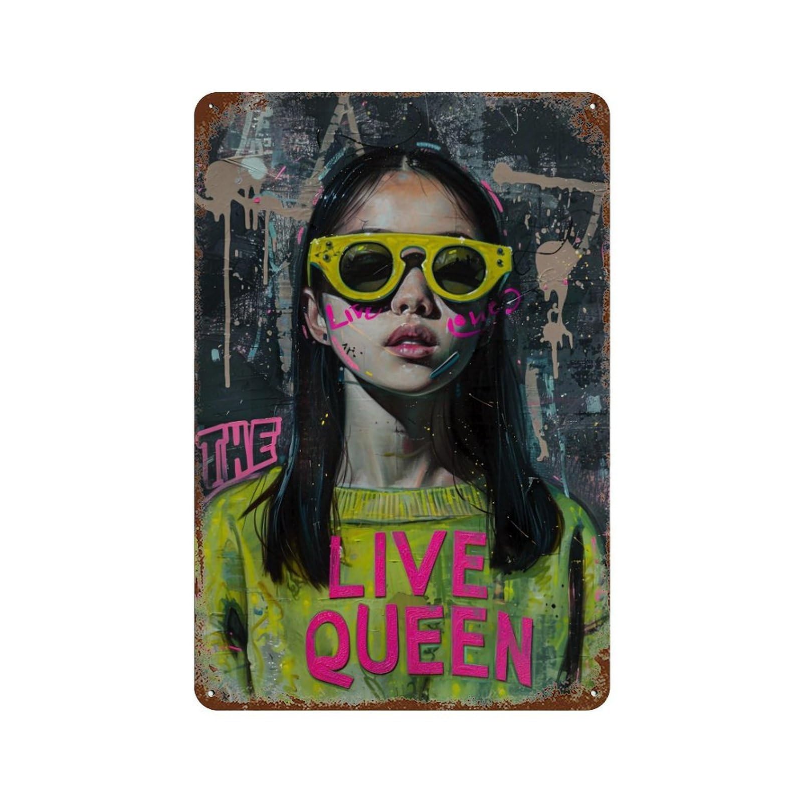 YHGERTKU Neon Green Sweater Punk Girl Portrait 01 Wall Art Retro Iron Vintage Metal Tin Sign Poster Modern Decor for Living Rooms Gift 30x20cm