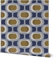 Vista 1 de Peel & Stick Wallpaper 9ft x 2ft - Orbs Navy Brown Mid Century Modern Mod Scale 1950S 1960S 1970S Retro Circles Artistic Custom Removable Wallpaper