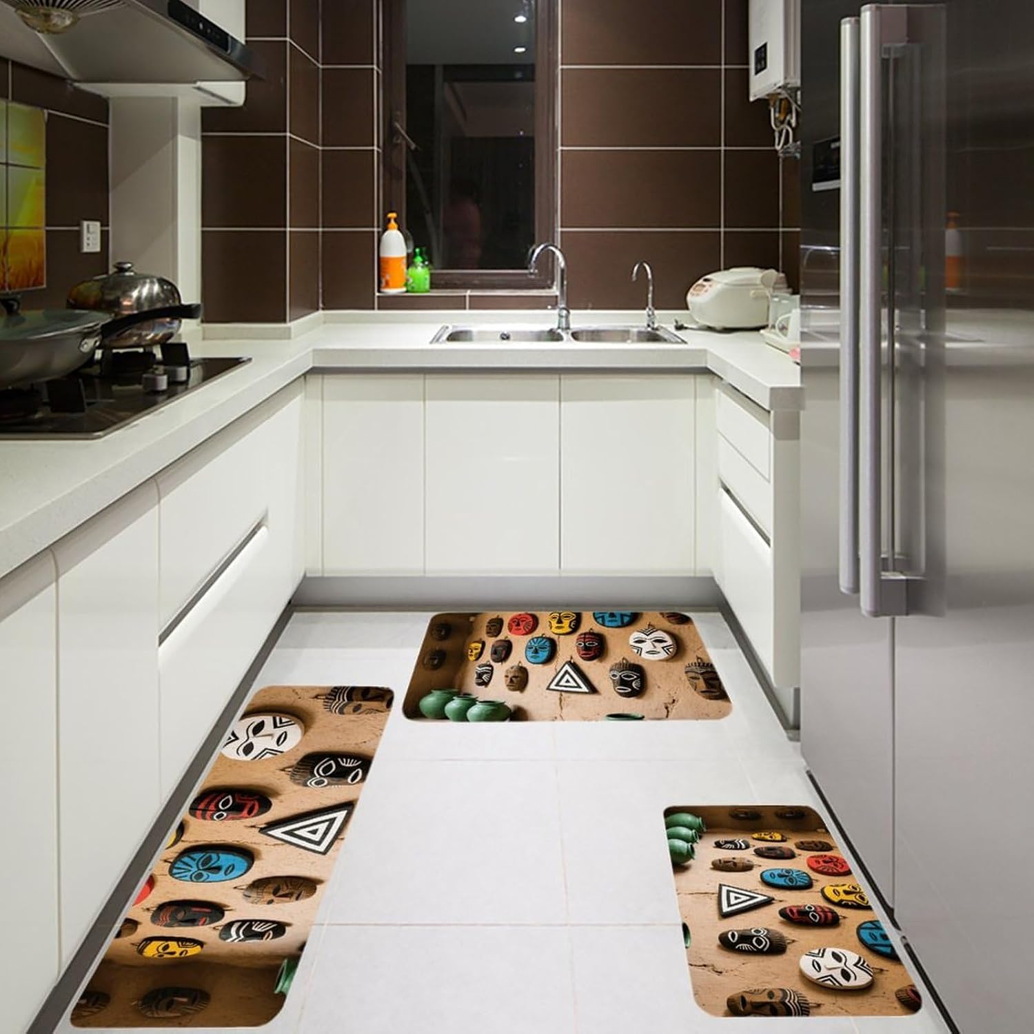 Rain Spirit Mask Kitchen Mats for Floor 3 Pcs Kitchen Rugs