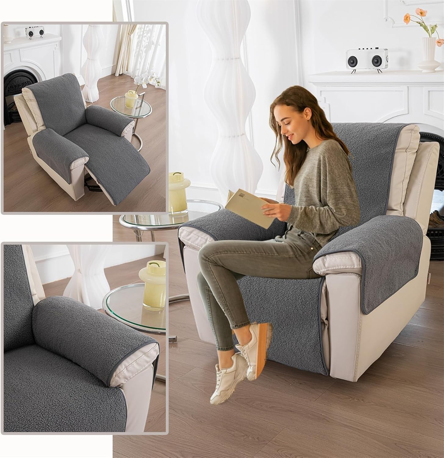 Armlehnenbezüge Für Sessel Kopfstützenschutz Überzug Für Liegesessel Sofa Kopfschutz Couch Armbezug Sesselbezüge Groß Stuhl Gartenstühle Ohrensessel Relaxsessel(Hellgrau,76 * 231 cm)