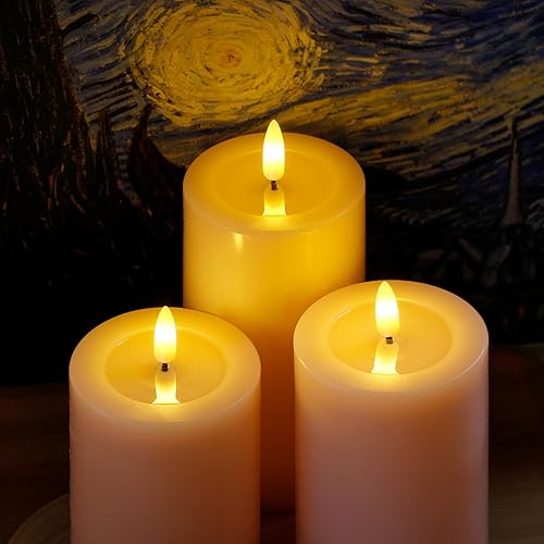 Miniatura 3 de Yeelida Velas sin llama parpadeantes de pilar con efecto de grasa de vela, paquete de 3 LED rosas, batería operada, temporizador de 2468 horas,