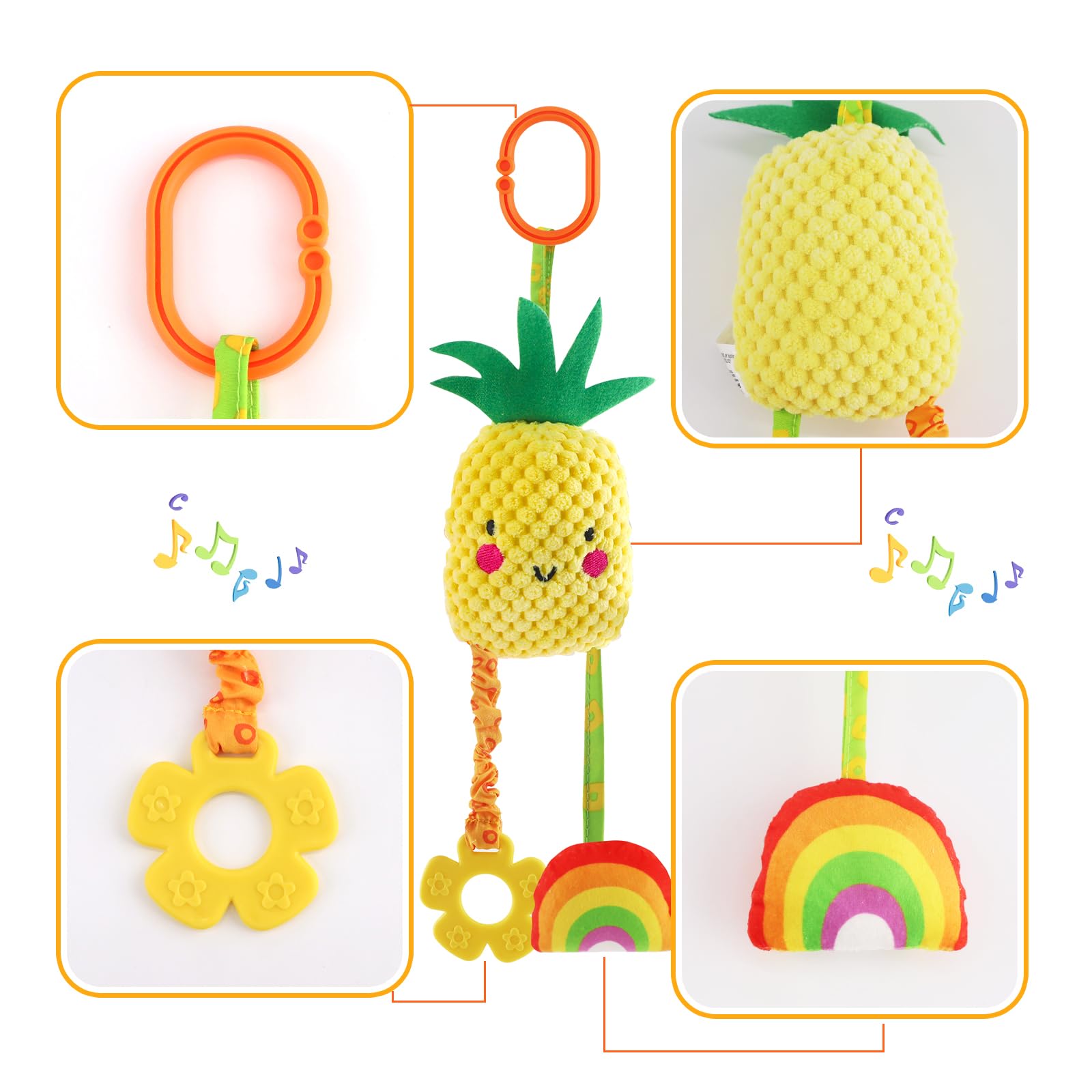 KAKIBLIN Baby-Spielzeug zum Aufhängen, 4 Stück, für Autositz, Buggy, weiches Quietschspielzeug für Babys, Neugeborene, Auto, Bett, Krippe, Reisen, Aktivität, Früchte-A