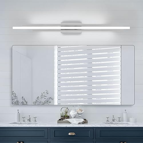 Miniatura 16 de Moderna luz de tocador dorada para baño, accesorios de luz de pared sobre espejo de 35 pulgadas de largo, regulable, 3 luces LED, iluminación de 35