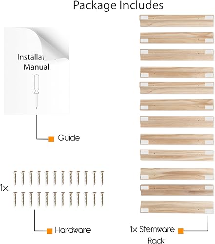 Miniatura 6 de Rustic State Vigo - Estante de 6 copas ajustables para debajo del gabinete, estante de madera colgante para cristalería, organizador de barra con