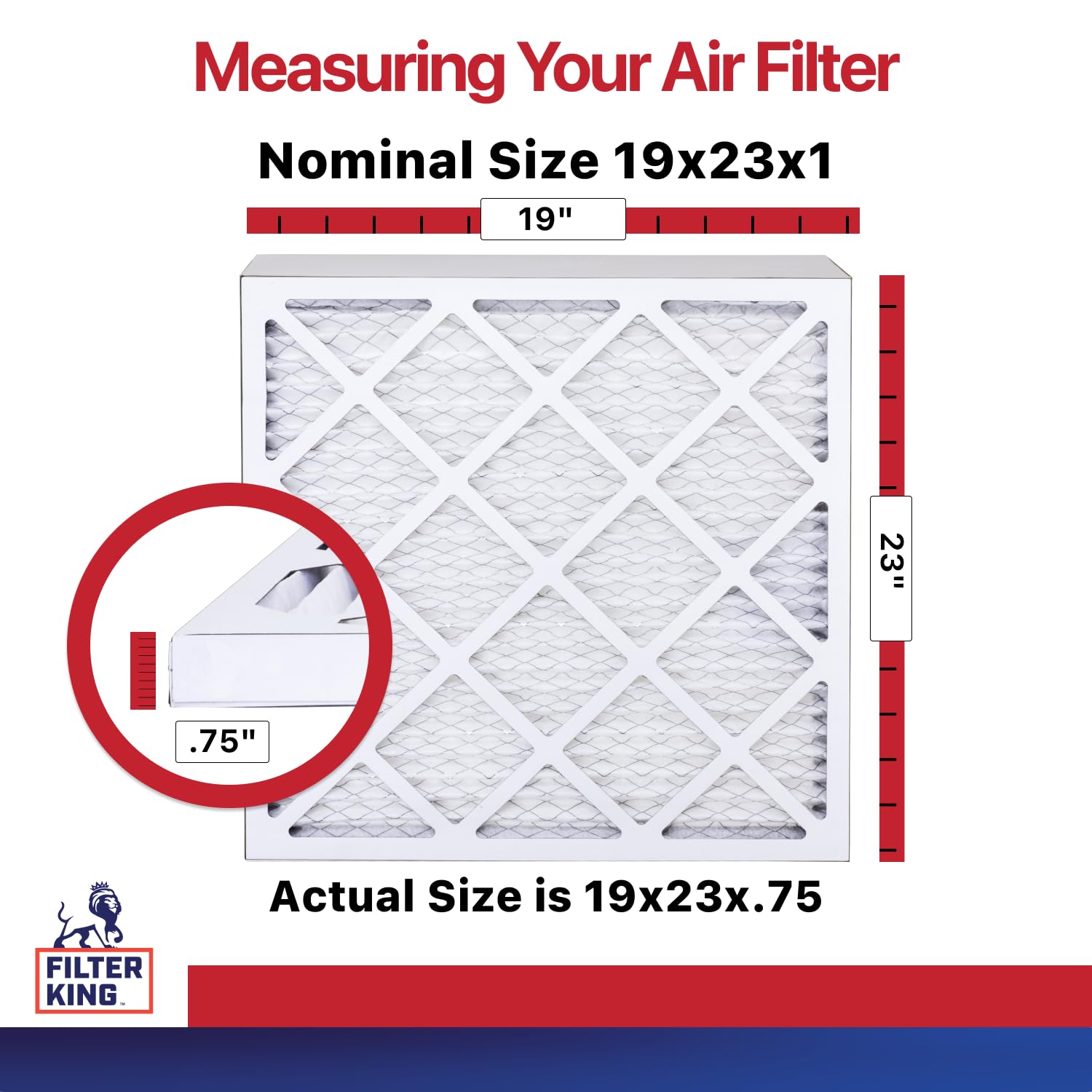 Filter King 19x23x1 Air Filter | 4-PACK | MERV 11 HVAC Pleated A/C Furnace Filters | MADE IN USA | Actual Size: 19 x 23 x .75