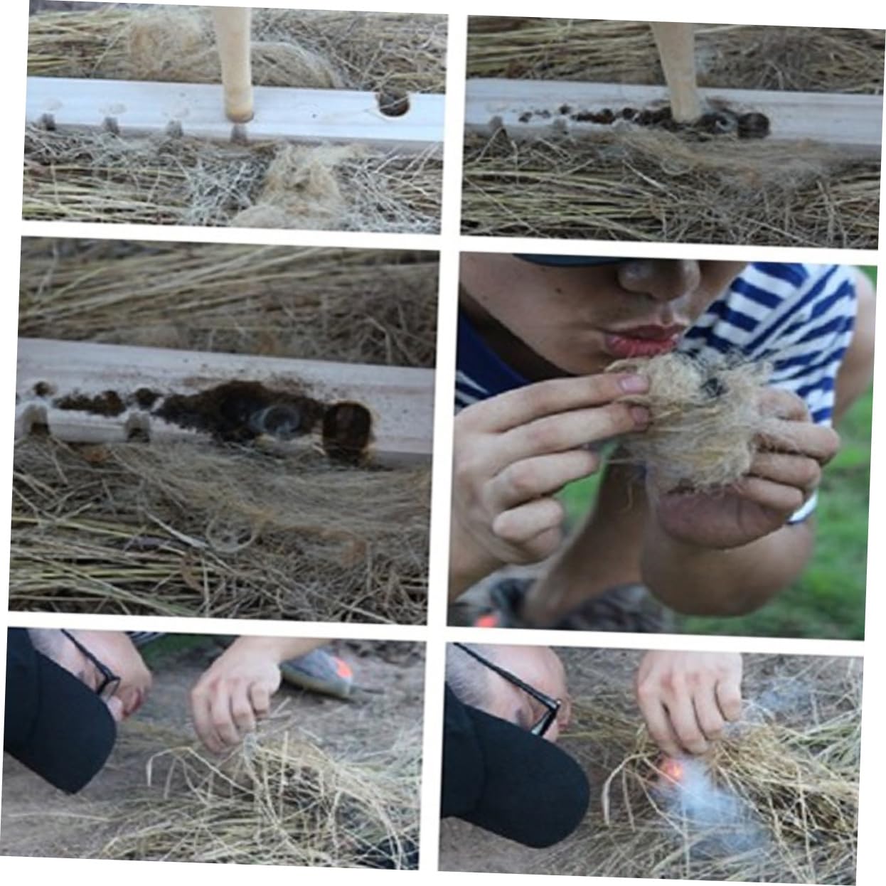 HONMEET Portable Fire Drill Kit Double Drill Fire Starter for Campfires Natural Wooden Friction Set Easy to Use