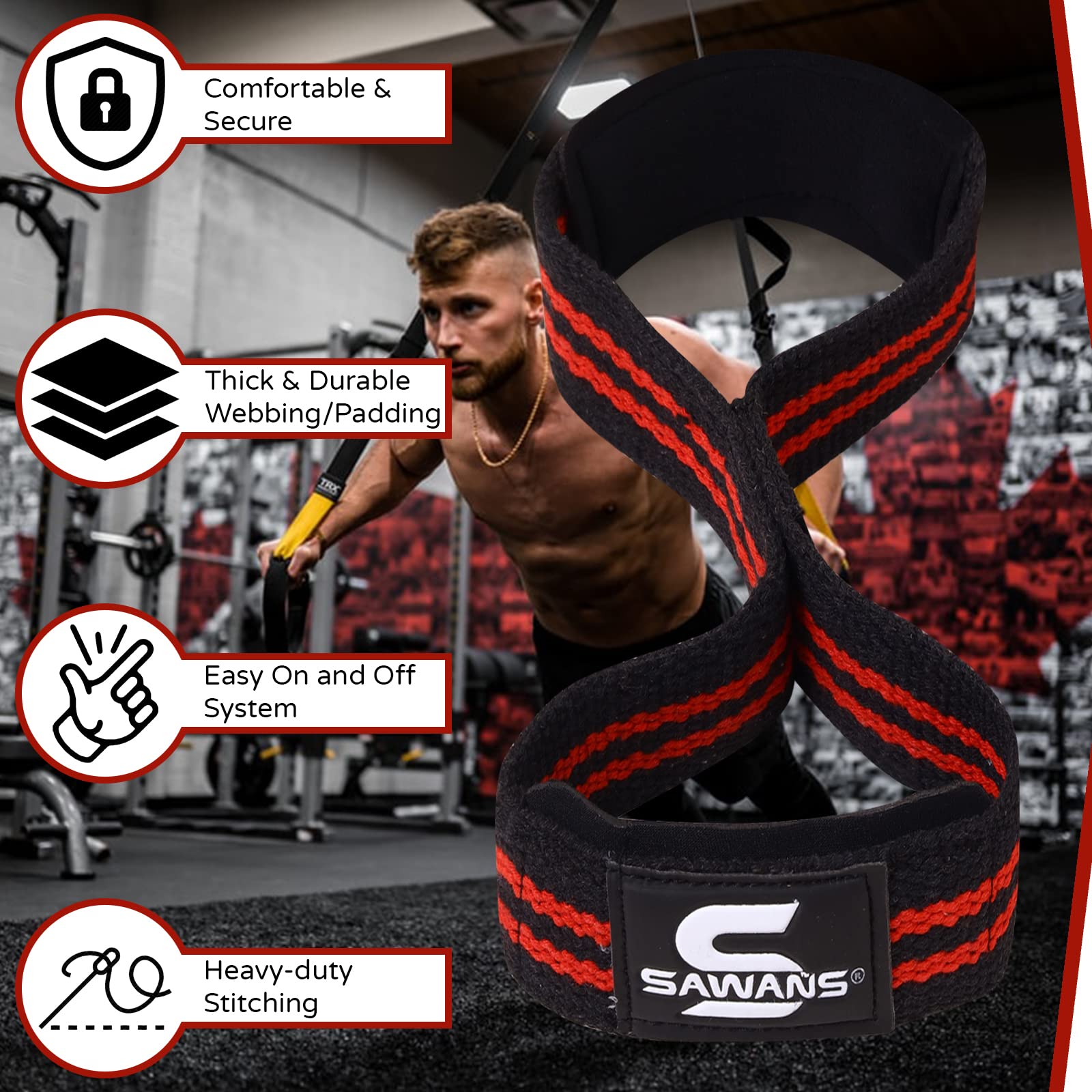 1 paio 8 Cinghie per sollevamento pesi Cinghia da polso Dead Lift per pull-up Bar Powerlifting Palestra Fitness Attrezzatura per bodybuilding(M