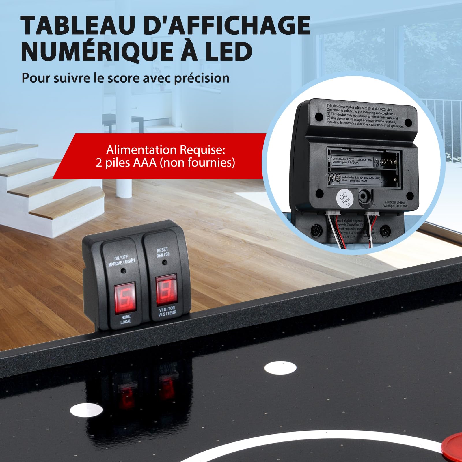 COSTWAY Table de Hockey à Air Pliable avec Marqueur Électronique LED & Ventilateur 12V, Table de Jeu Compact de 144cm avec 2 Palets & 2 Poussoirs, Air Hockey pour Adultes et Enfants