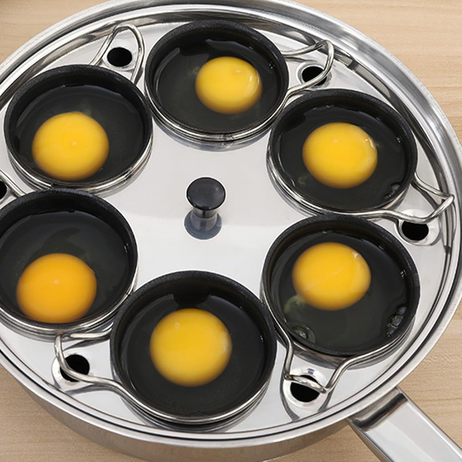 Poached Egg Cooker, Premium Metal Egg Pan with Lid for Ideal Eggs Functions on Multiple Heat Sources