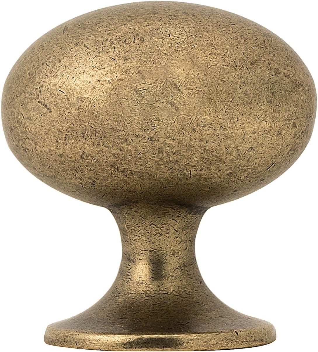 HARPOONCabinet Hardware Oval Mushroom Knob 1-2/5" Diameter 36mm, 10 Pack (Antique Brass)