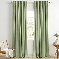 Vista 12 de INOVADAY Cortinas 100% opacas de 63 pulgadas de largo, juego de 2 paneles de lino con pestaña trasera, bolsillo para barra, cortinas opacas