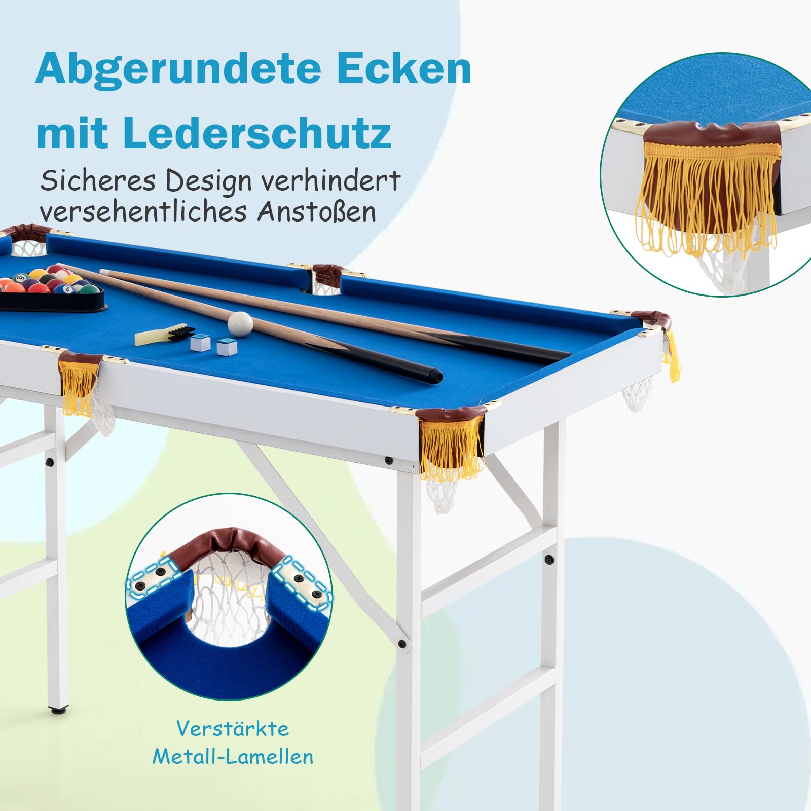 GOPLUS Tavolo da biliardo pieghevole con accessori, tavolo da biliardo con 16 palline, 2 stecche, 2 gessetti, spazzola e triangolo, gioco da tavolo per bambini e adulti, 122 x 64 x 78 cm