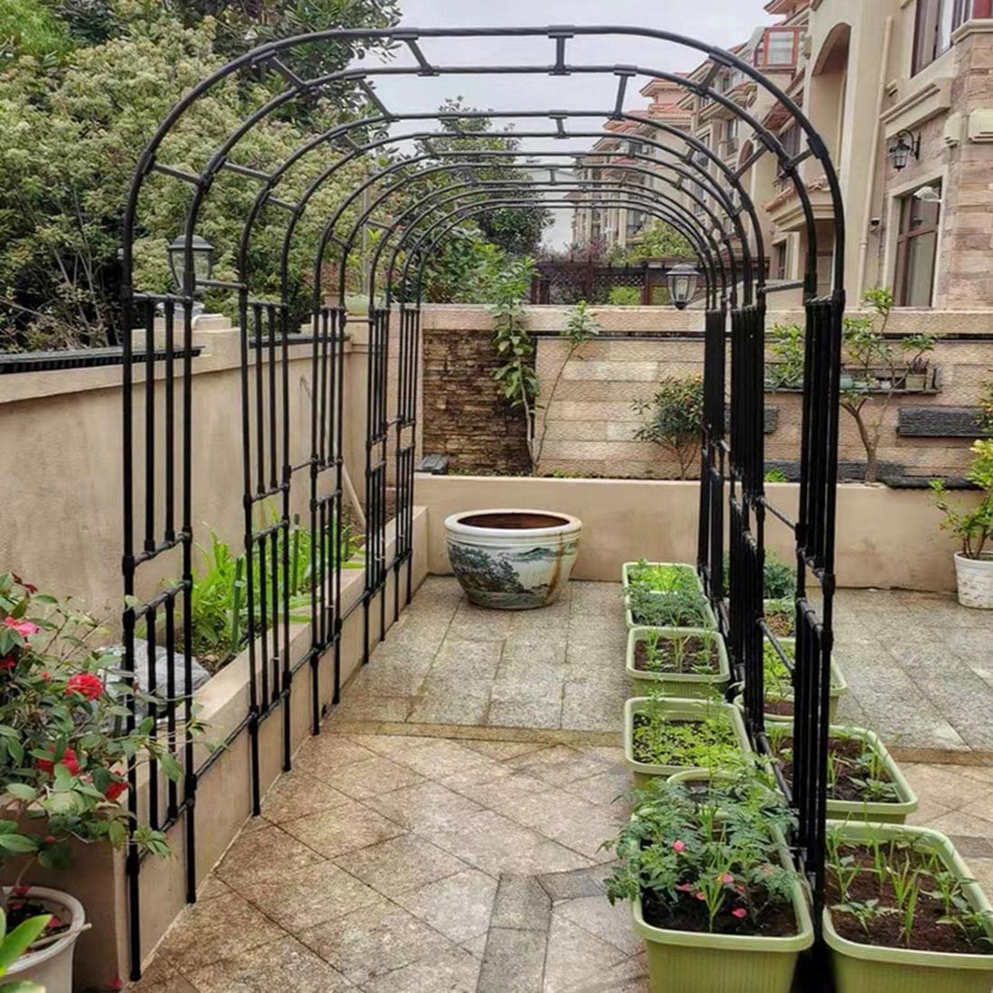 Treillis d'arche de jardin en métal robuste de 180,3 x 238,8 cm pour plantes grimpantes | Tube galvanisé de 20 mm | Support décoratif pour plantes d'extérieur parfait pour les vignes et les fleurs
