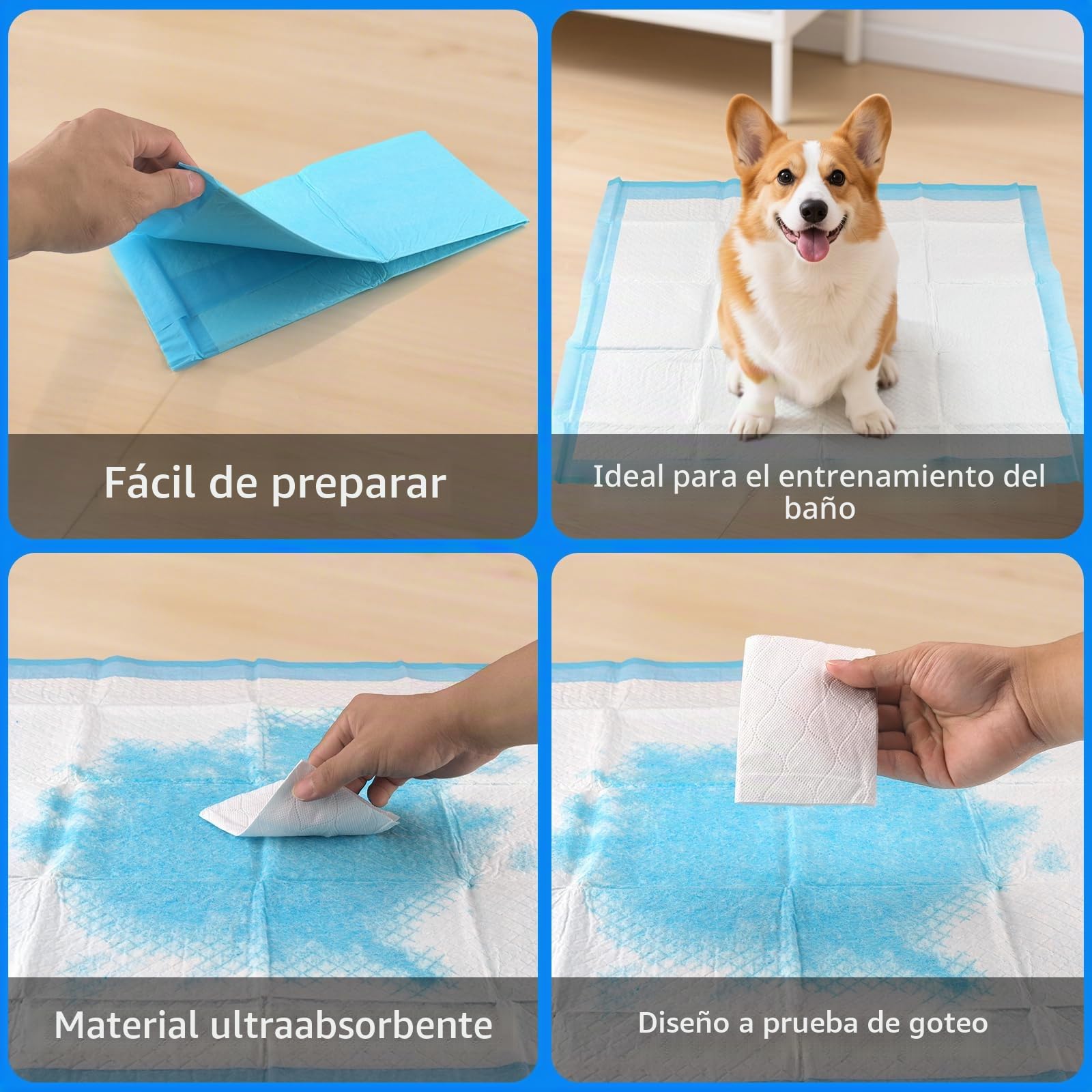 100 Piezas Empapadores Perros, 60 × 60 cm Almohadillas de Adiestramiento de Cachorros, Almohadillas Bebe Adopta un Diseño Impermeable de 6 Capas, Que Puede Absorber Rápidamente la Humedad