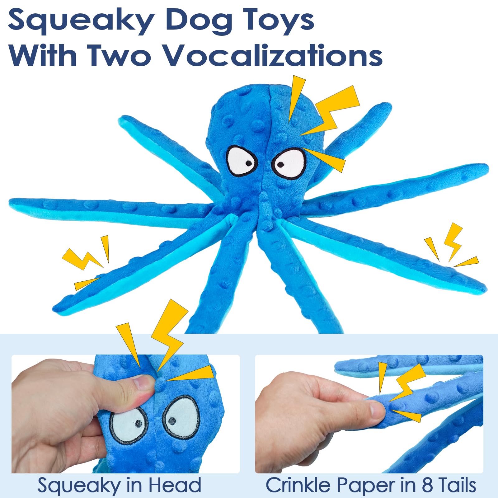Paquete de 4 juguetes chirriantes para perros, juguetes de peluche de pulpo para masticadores agresivos, sin relleno, juguetes de peluche arrugados para dentición de cachorros, interactivos