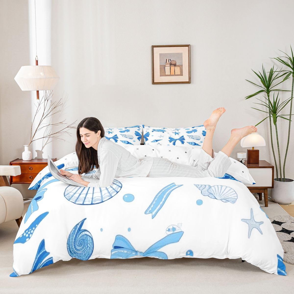 Homewish Set di biancheria da letto super king size con tartaruga marina, conchiglie, stelle marine, conchiglie, animali marini