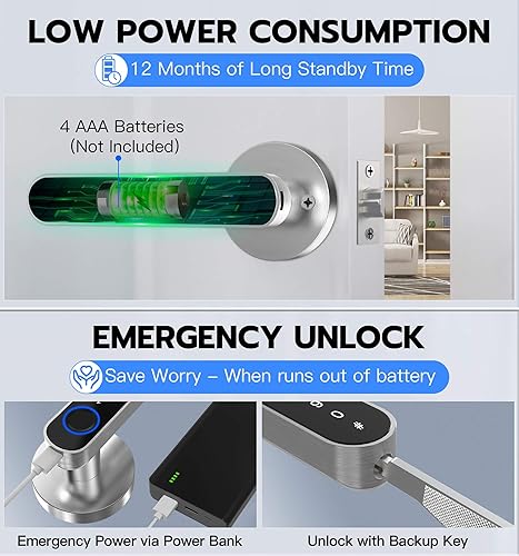 Miniatura 5 de eLinkSmart Cerradura de puerta de huellas dactilares, cerradura de puerta de entrada sin llave con mango de teclado, perilla inteligente biométrica