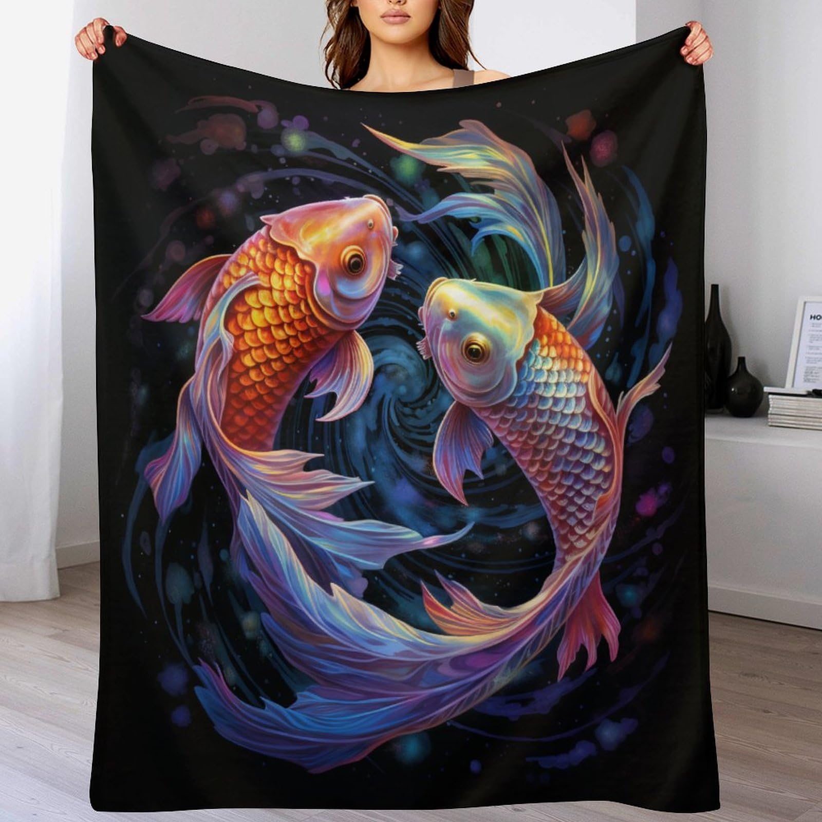 Couverture poisson douce contre le froid : grand plaid de canapé isolant et confortable