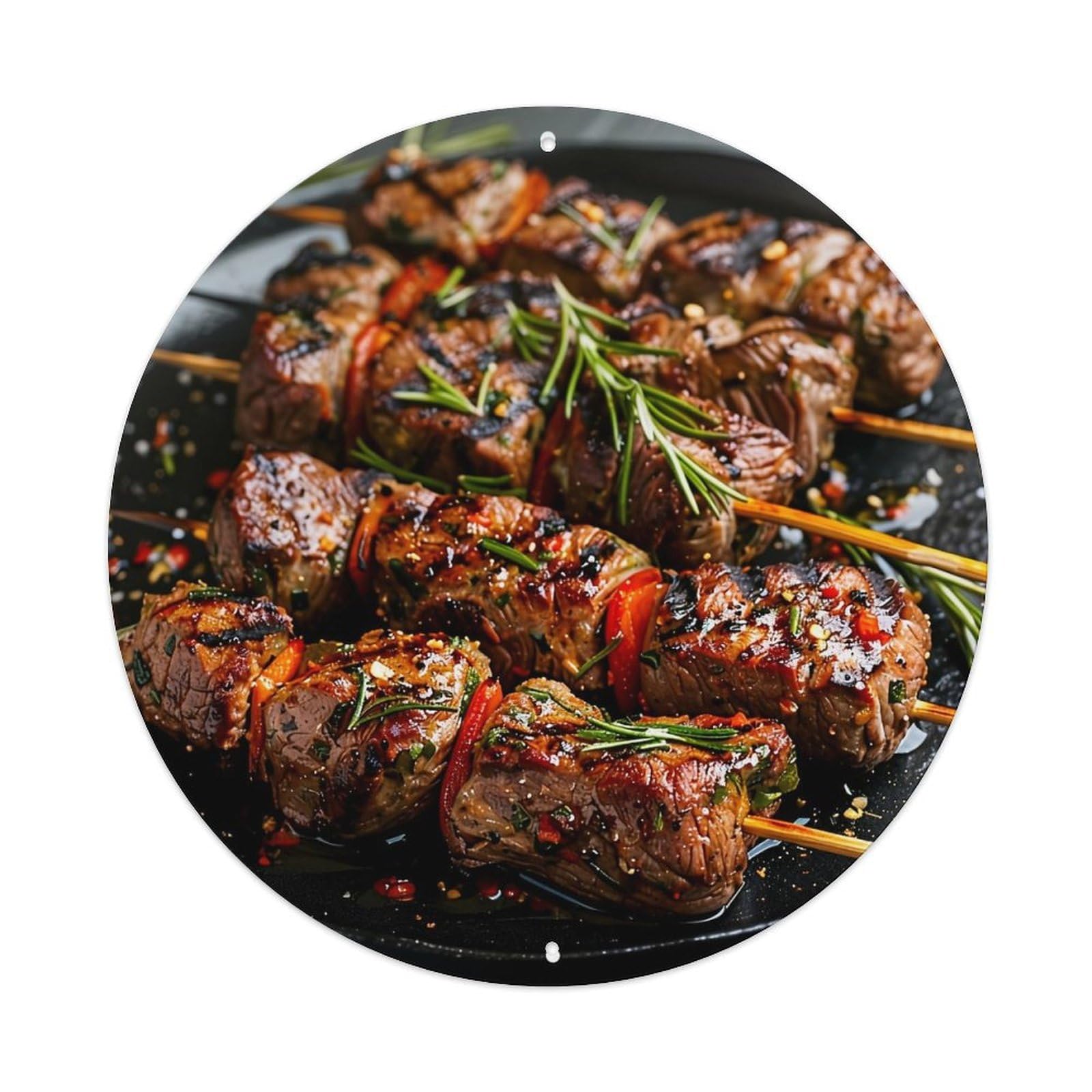 Grilled Meat Skewers With Herbs Vintage Round Tin Sign Retro Metal Wall Decor Metal Poster, Home Bar Garage Cafe Wall Art Decoration 8x8Inches