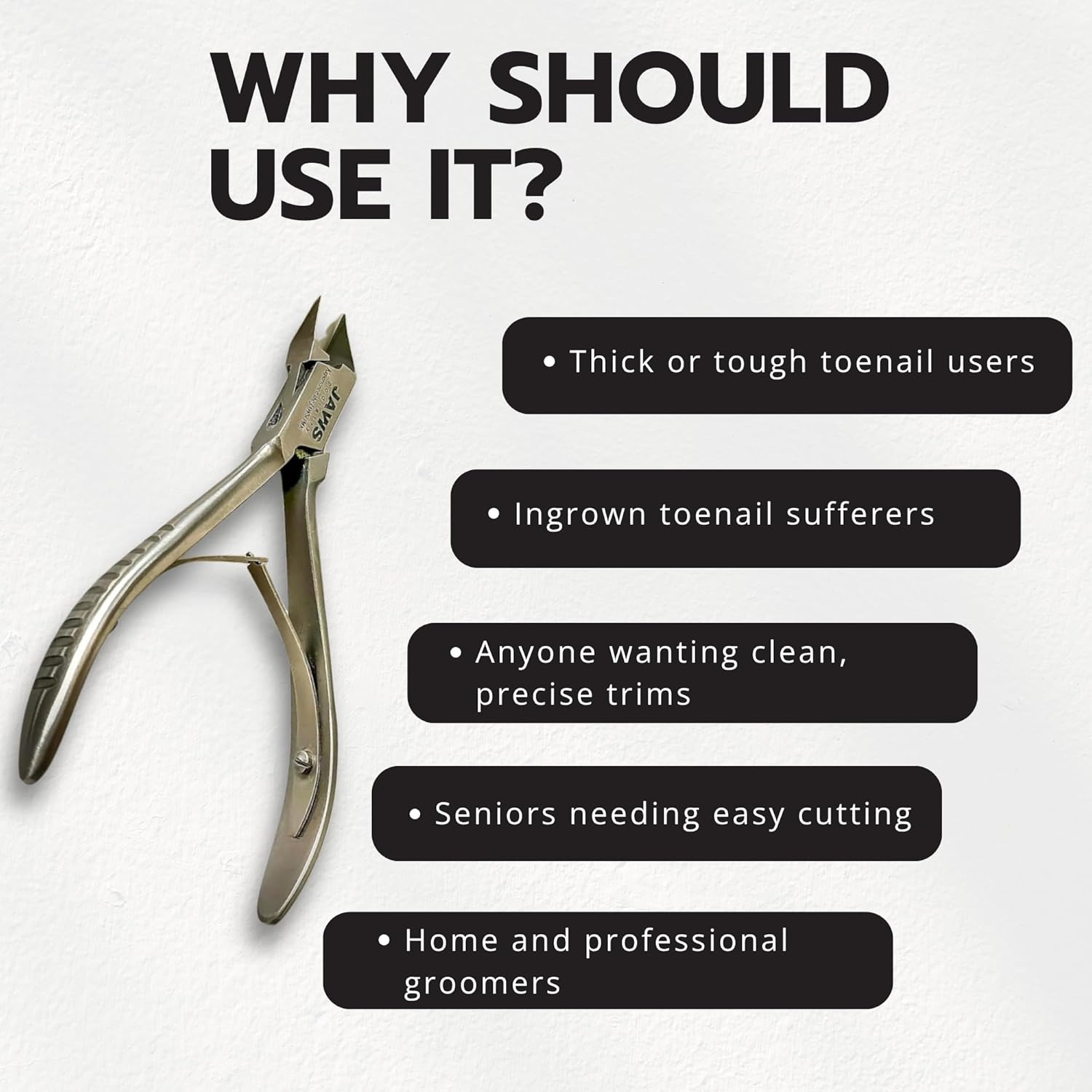 Jaws Podiatry Toe Nail Clippers, Surgical-Grade Stainless Steel, Precision Cutting, Double Action Blades, Compact Design, Silver