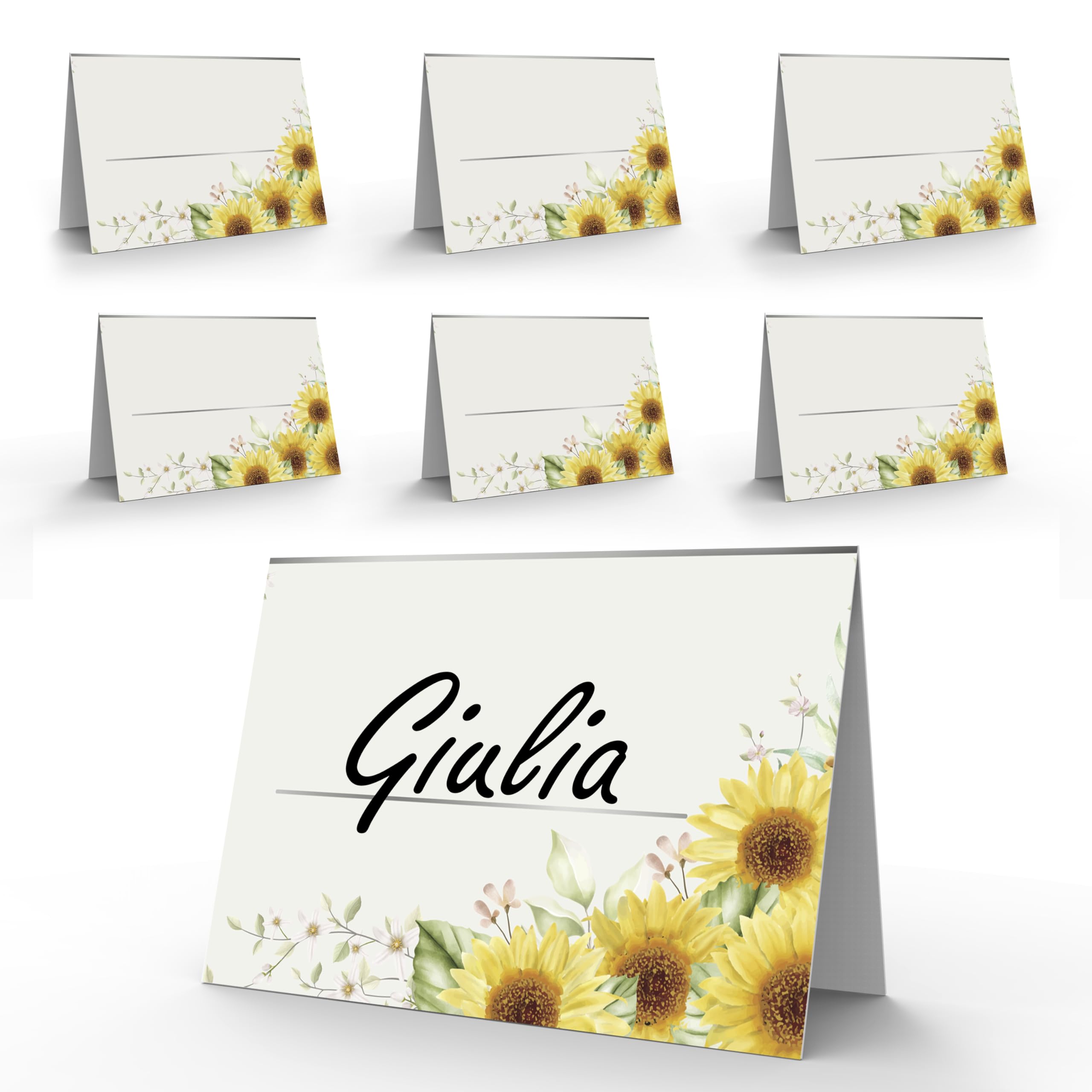 NAÏZAYA 50 Place Cards Sunflower First Communion Boy Girl, 50 Elegant Place Cards for Original Table