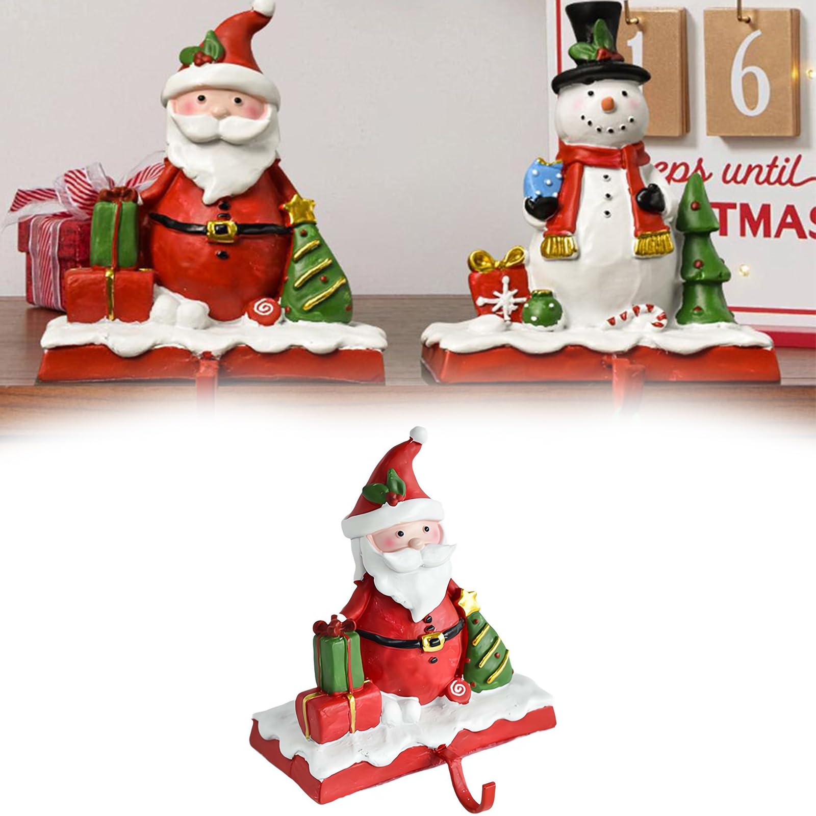Support de chaussettes de Noël pour cheminée, crochet décoratif saisonnier, décoration de fête, Père Noël, bonhomme de neige, support de chaussette de Noël pour cheminée (Père Noël